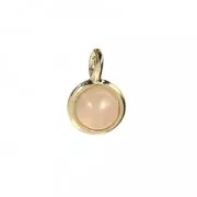 Mini round charm with 7 mm rose quartz imitation stone - Fine gold plated x1