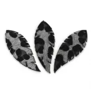 Imitation leather feather-shaped pendant 53x20 mm Grey/Black x2