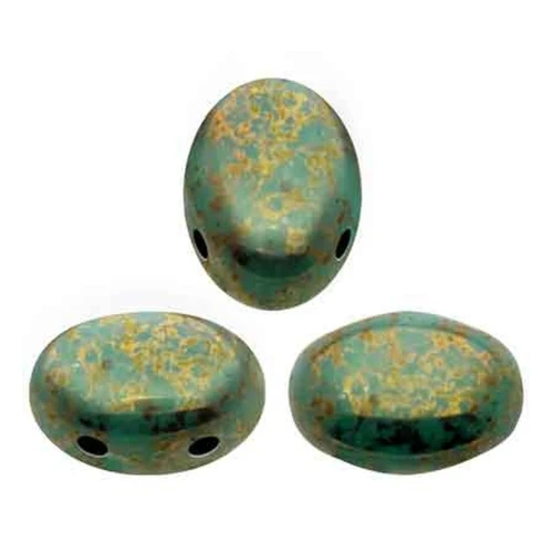 Glass beads Samos® by Puca® 5x7mm Opaque Green Turquoise Bronze x10g