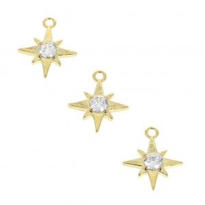 Compass rose charm 11.55 mm with rhinestone - Gold Tone x1
