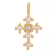 Mini brass rhinestone cross charm 9x5 mm Fine gold plated x1