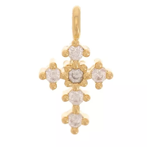 Mini brass rhinestone cross charm 9x5 mm Fine gold plated x1