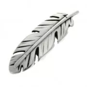 Feather double slip bead for a 10 mm lace 43.5x12.7 mm Fine Antique silver plating x1