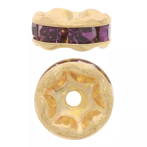 Rhinestones Rondelle 6mm Gold tone/Amethyst x4