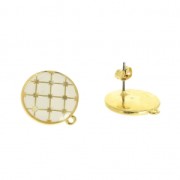 Earstuds with Epoxy Azulejos pattern 19 mm fine Gold plated/White x2|raw }}