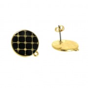 Earstuds with Epoxy Azulejos pattern 19 mm fine Gold plated/Black x2|raw }}