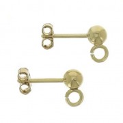 3-micron gold-plated 3-mm open-ring stud earrings x2