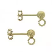 3-micron gold-plated 3-mm open-ring stud earrings x2