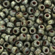 Matubo 7/0 Seed Beads - 3.5 mm Opaque Olivine Picasso x 10 g