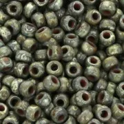Matubo 7/0 Seed Beads - 3.5 mm Opaque Olivine Picasso x 10 g