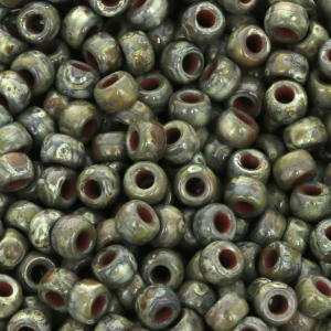 Matubo 7/0 Seed Beads - 3.5 mm Opaque Olivine Picasso x 10 g