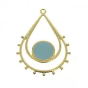 Drop pendant with epoxy resin 39x28 mm fine Gold plated /Turquoise x1