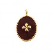 Oval charm with epoxy resin cross pattern 14x8.5 mm Gold Tone/Dark Red x1|raw }}
