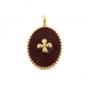 Oval charm with epoxy resin cross pattern 14x8.5 mm Gold Tone/Dark Red x1