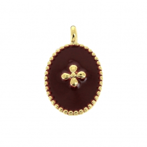 Oval charm with epoxy resin cross pattern 14x8.5 mm Gold Tone/Dark Red x1