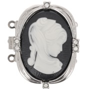 3 strands Rhodium plated black cameo clasp 25x30mm x1|raw }}
