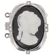 3 strands Rhodium plated black cameo clasp 25x30mm x1
