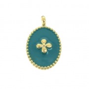 Oval charm with epoxy resin cross pattern 14x8.5 mm fine Gold plated /Green Turquoise x1