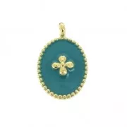 Oval charm with epoxy resin cross pattern 14x8.5 mm fine Gold plated /Green Turquoise x1