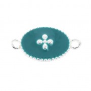 Spacer 2 loops with epoxy resin cross 15x8.5 mm fine silver plating/Green Turq. x1|raw }}