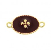 Spacer 2 loops with epoxy resin cross pattern 15x8.5 mm Gold Tone/Dark Red x1|raw }}