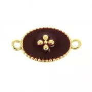 Spacer 2 loops with epoxy resin cross pattern 15x8.5 mm Gold Tone/Dark Red x1