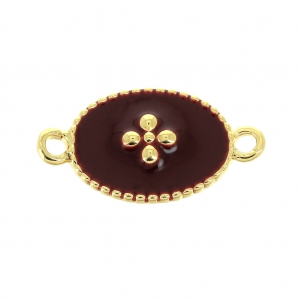 Spacer 2 loops with epoxy resin cross pattern 15x8.5 mm Gold Tone/Dark Red x1