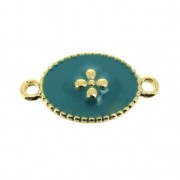 Spacer 2 loops with epoxy resin cross pattern 15x8.5 mm Gold Plated/Green Turq.