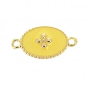 Spacer 2 loops with epoxy resin cross pattern 15x8.5 mm fine Gold plated  / Yellow x1|raw }}