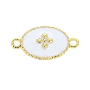 Spacer 2 loops with epoxy resin cross pattern 15x8.5 mm fine Gold plated/ White x1