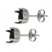 8mm Cabochon Earstuds Old silver tone x2