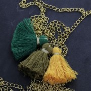 Imitation cotton tassel 40 mm Green / Gold x5