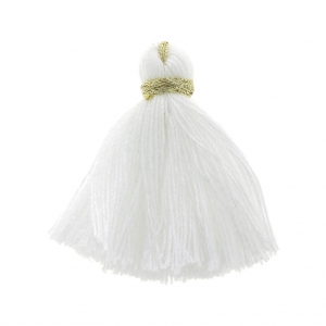 Imitation cotton tassel 40 mm White / Gold x5