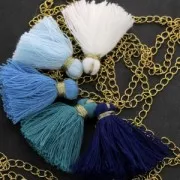 Imitation cotton tassel 40 mm Blue / Gold x5