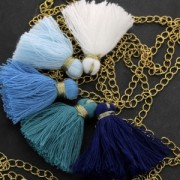 Imitation cotton tassel 40 mm Sky Blue / Gold x5