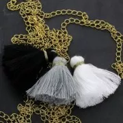 Imitation cotton tassel 40 mm Black / Gold x5