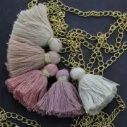 Imitation cotton tassel 40 mm Light Grey / Gold x5