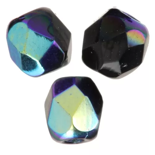 Fire Polished faceted round beads 4mm Jet AB  x1200