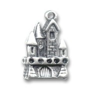 Castle charm 20mm Old silver tone x1