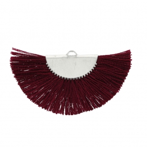 Fan/half moon pendant with fringes 25x47 mm burgundy/Silver Tone x1