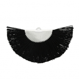 Fan/half moon pendant with fringes 25x47 mm Black/Silver Tone x1