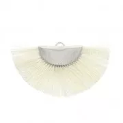 Fan/half moon pendant with fringes 25x47 mm Ivory/Silver Tone x1