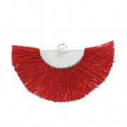 Fan/half moon pendant with fringes 25x47 mm Red/Silver Tone x1