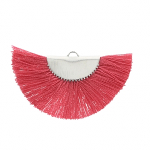 Fan/half moon pendant with fringes 25x47 mm Fuchsia/Silver Tone x1