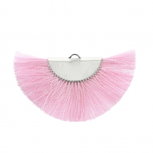 Fan/half moon pendant with fringes 25x47 mm Pink/Silver Tone x1