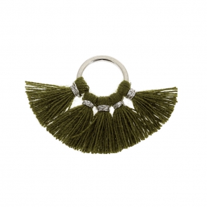 Small fan pendant with imitation cotton tassels 20x29 mm Khaki/Silver Tone x1