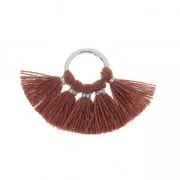 Small fan pendant with imitation cotton tassels 20x29 mm Sienna/Silver Tone x1