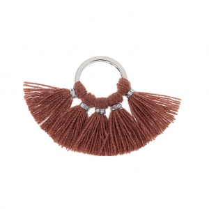 Small fan pendant with imitation cotton tassels 20x29 mm Sienna/Silver Tone x1