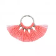 Small fan pendant with imitation cotton tassels 20x29 mm Neon Coral/Silver Tone x1