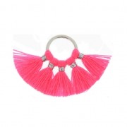 Small fan pendant with imitation cotton tassels 20x29 mm Neon Pink/SilverTone x1|raw }}